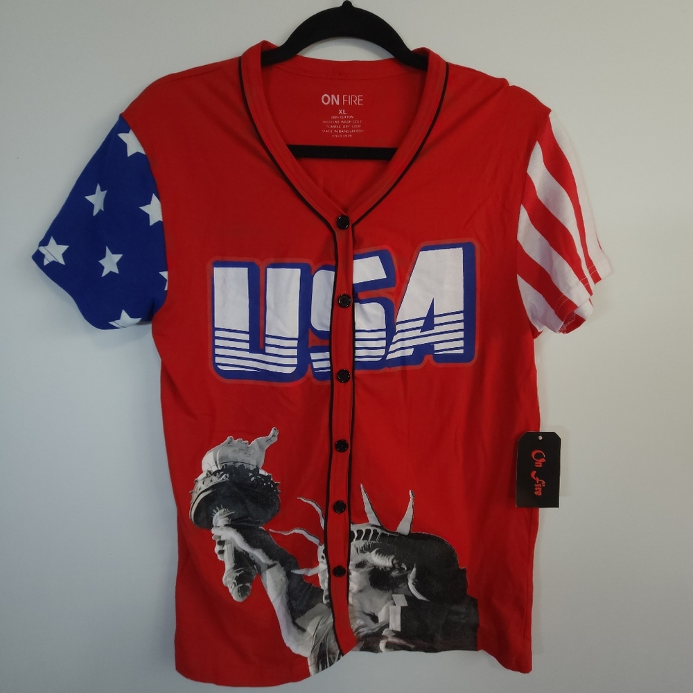 NWT On Fire Red USA Patriotic Jersey